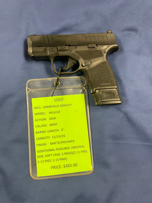 USED SPRINGFIELD ARMORY HELLCAT 9MM  3''  MATTE/POLYMER 16005