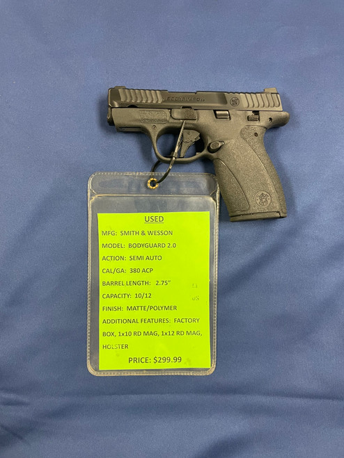 USED SMITH & WESSON BODYGUARD 2.0, 380 ACP, 2.75", MATTE/POLYMER, 16209