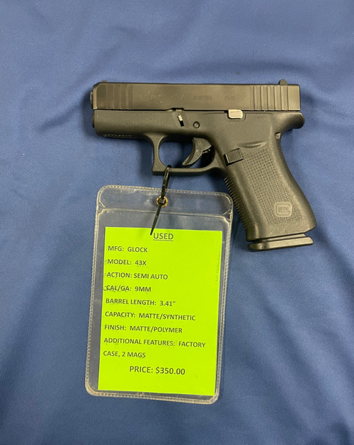 USED GLOCK 43X, 9MM, 3.41", MATTE/POLYMER, 16215