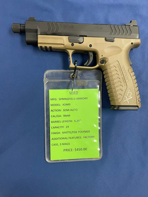 USED SPRINGFIELD ARMORY XDM9, 9MM, 5.25", MATTE/FDE POLYMER,  16312