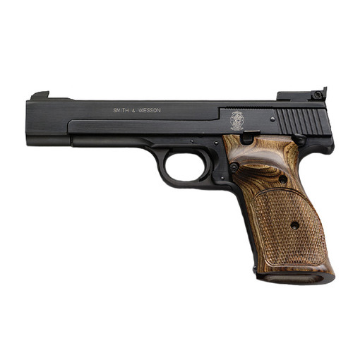 SMITH & WESSON M41 22 LR 5.5" BLACK, WOOD GRIPS 130511