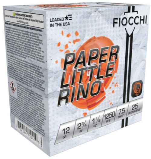 FIOCCHI PAPER WHITE RHINO 12 GA  1-1/8 OZ #7.5 1250 FPS 12FPWR75