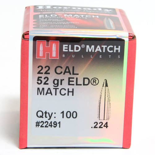 HORNADY 22 CAL .224 52GR ELD MATCH 100 CT HORN22491