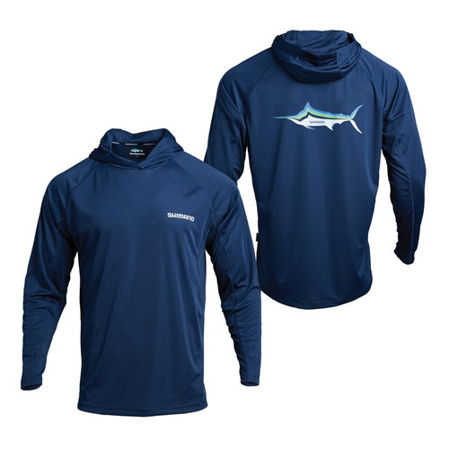 Shimano Performance LS Hooded Tech Tee Marlin Navy