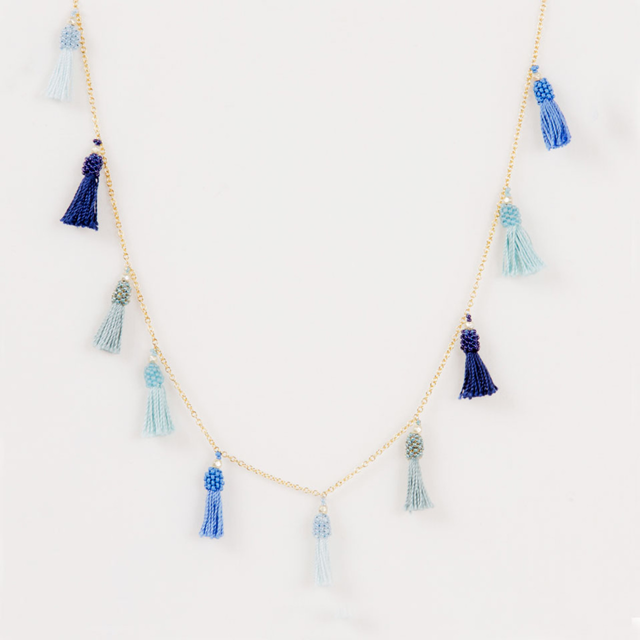 Gold Plated Pendant Necklace Set with White Pearls and Blue Bead -  Classiques - 4250445