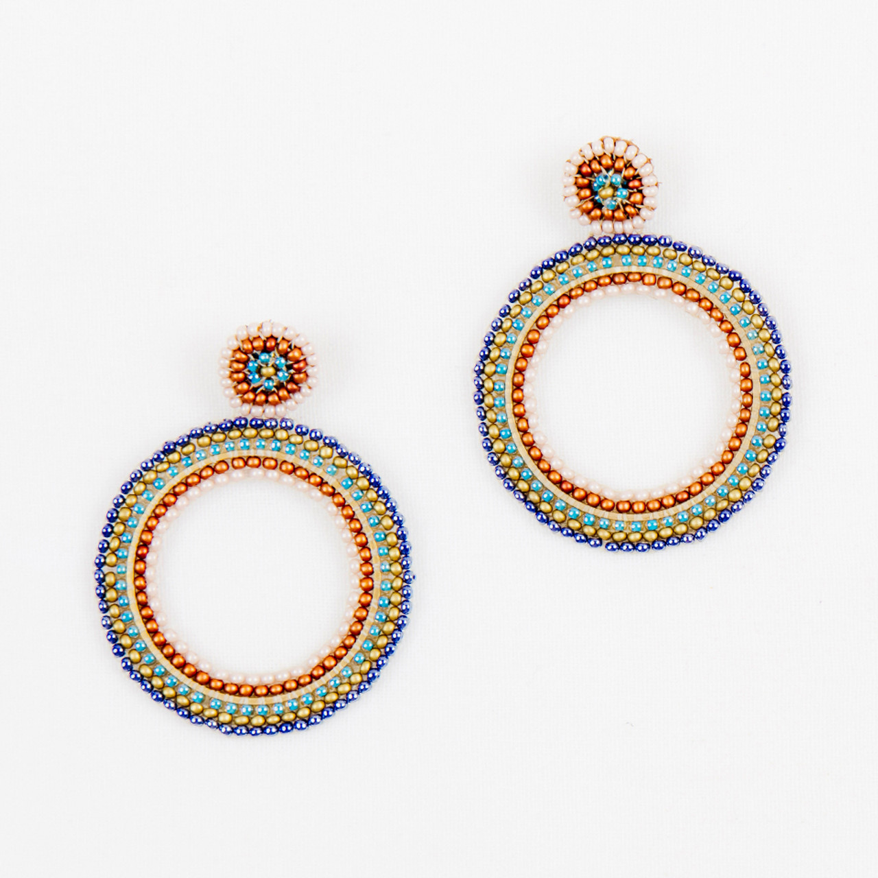 Guatemalan Beaded Patchwork & Brass Earrings, Handmade Fair Trade Jewelry