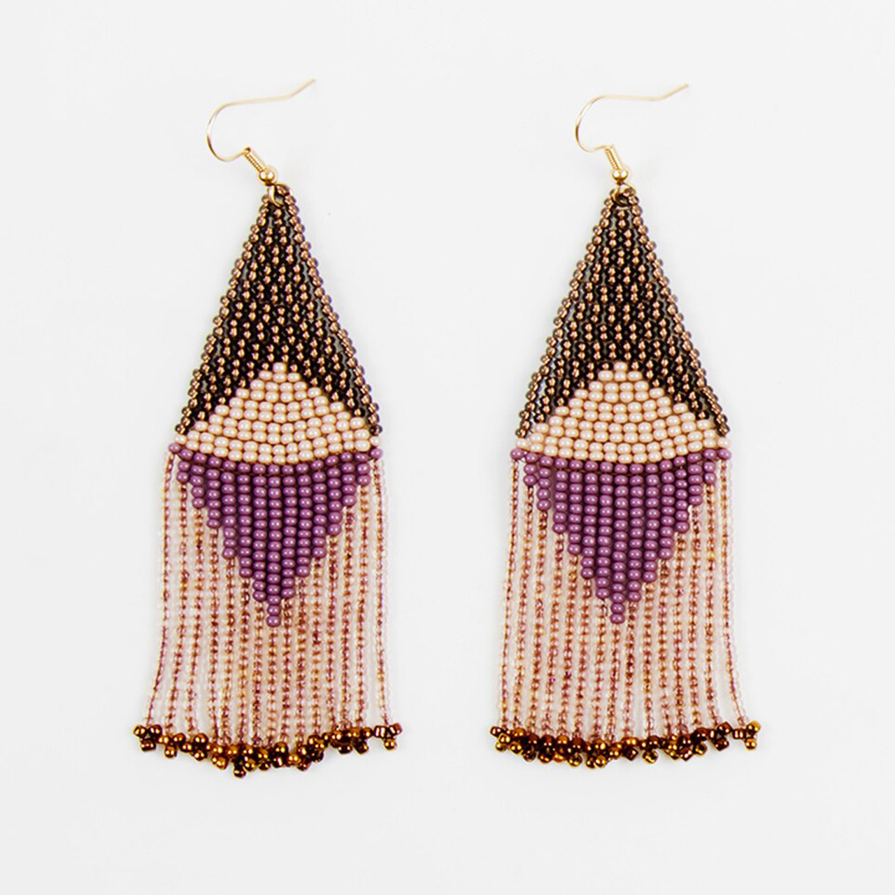 Guatemalan Beaded Patchwork & Brass Earrings, Handmade Fair Trade Jewelry