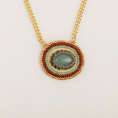 Cabachon & Gold Bead Necklace