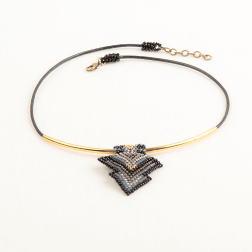Leather & Gold Tube Choker with Triangle