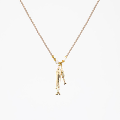 Iridescent Golden Sardine and Pearl Necklace