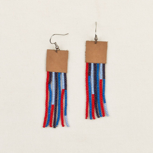 Beaded Leather Top Fringe Earrings