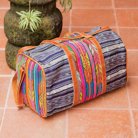 Guatemalan Zunil Duffle with Leather | Handmade Fair Trade