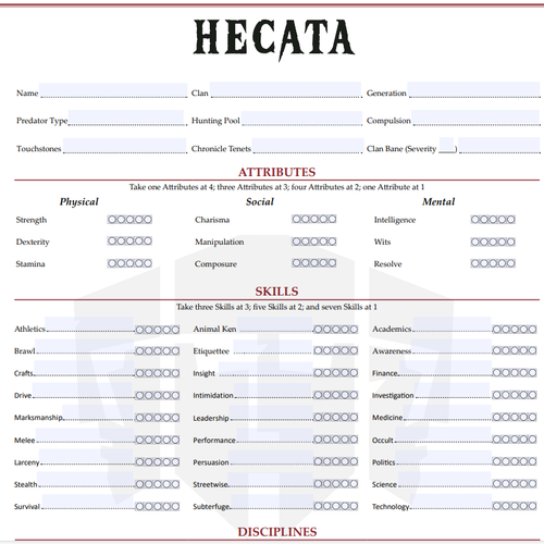 Hecata Laws of the Night Character sheet
