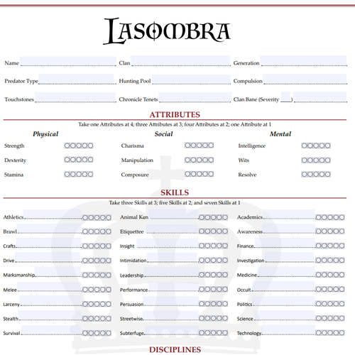 WOD - Vampire - The Masquerade - Character Sheet - Assamite by