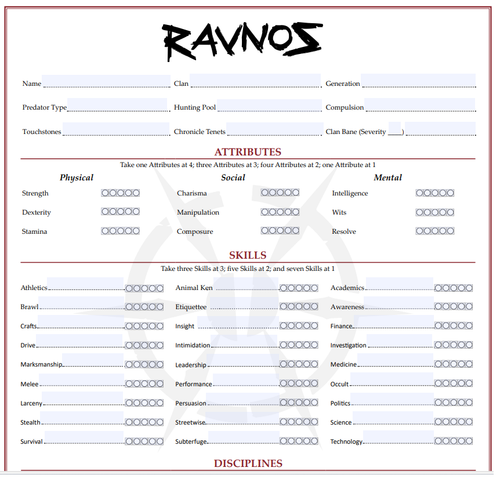 Ravnos Laws of the Night Character sheet
