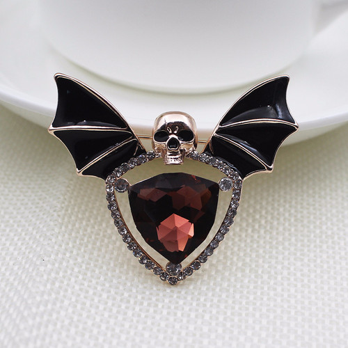 Bejeweled Bat Skull Pendant/ Pin