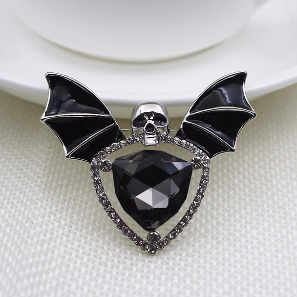 Bejeweled Bat Skull Pendant/ Pin