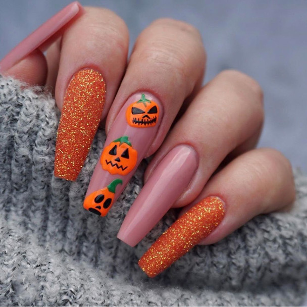 Pumpkin Halloween Fake Nails