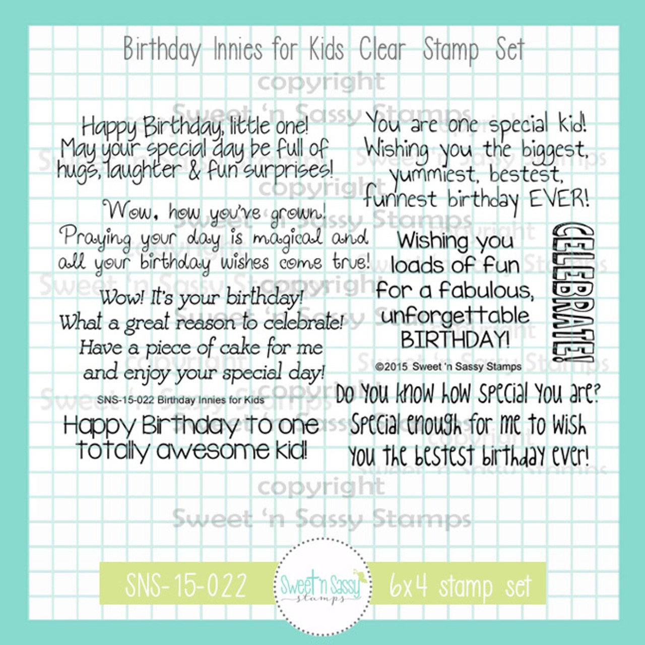 Birthday Innies for Kids Clear Stamp Set - Sweet 'n Sassy Stamps, LLC