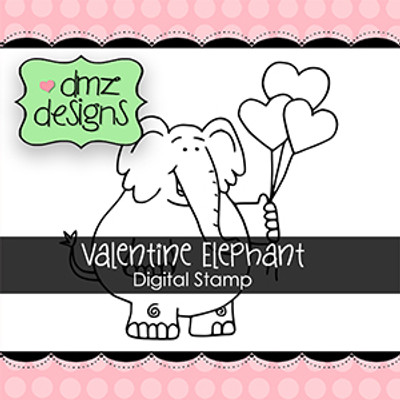 Valentine Elephant Digital Stamp
