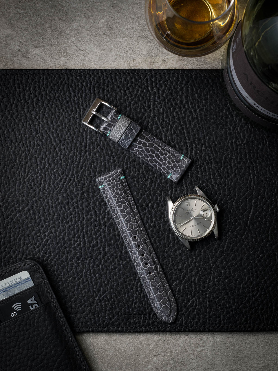 Langford Blue Padded Ostrich Leather Watch Strap - Bas and Lokes