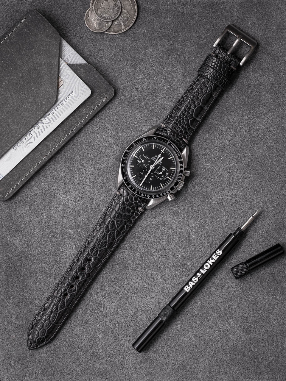 Oscar Black Handcrafted Ostrich Leg Leather Watch Strap