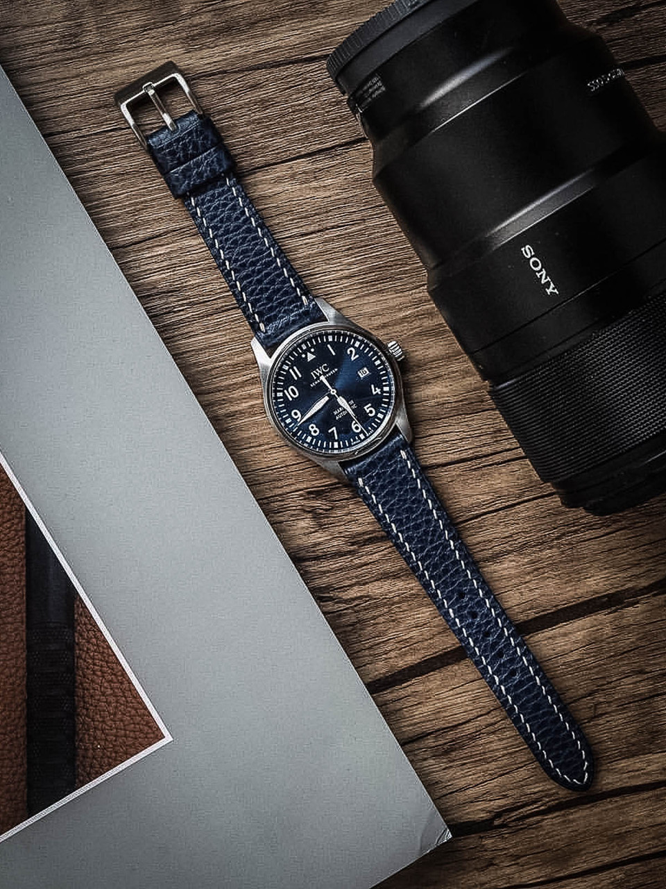 Dark blue leather watch on sale strap