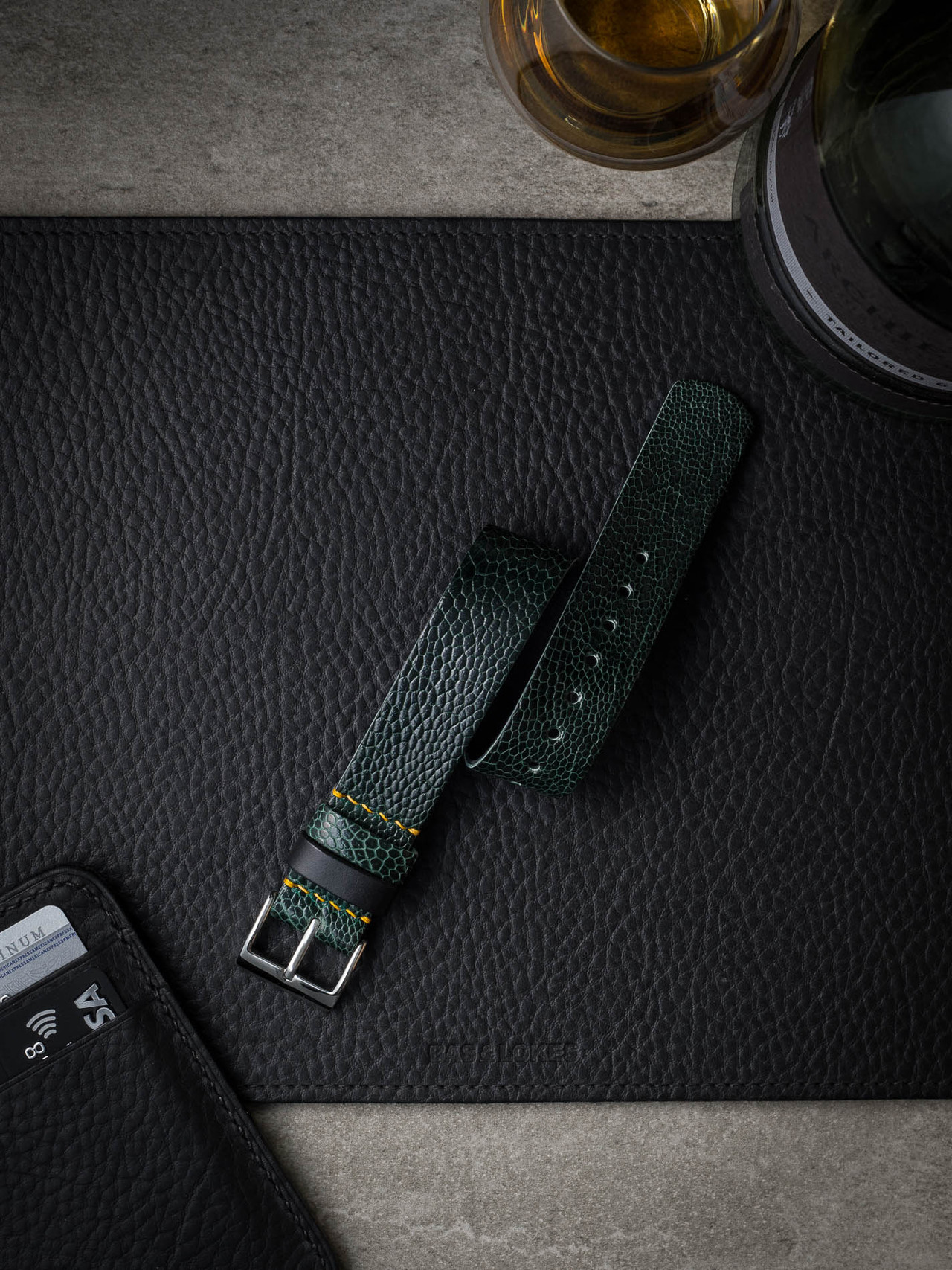 Dark Green Barenia Leather Watch Strap Dark Green Barenia 