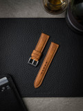 Tan handcrafted leather watch straps Bas and Lokes