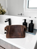 "Ballenger" Burgundy Brown Leather Toiletry Bag