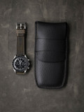 Bas and Lokes Black Textured Handcrafted Leather Watch Pouch