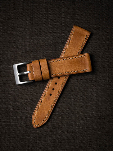 Tan handcrafted leather watch straps Bas and Lokes