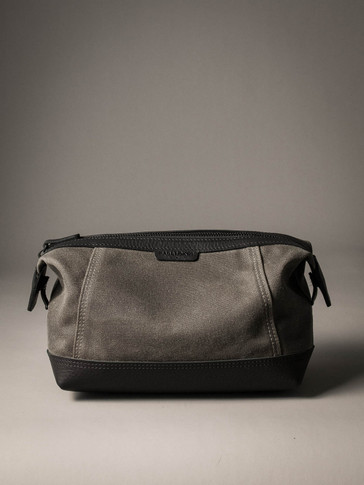 Grey and Black Canvas and Leather Toiletry Bag Bas and Lokes