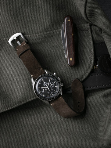 Omega Speedmaster Brown Suede Watch Strap - Bas and Lokes