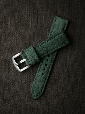 Bas and Lokes green handcrafted suede watch strap