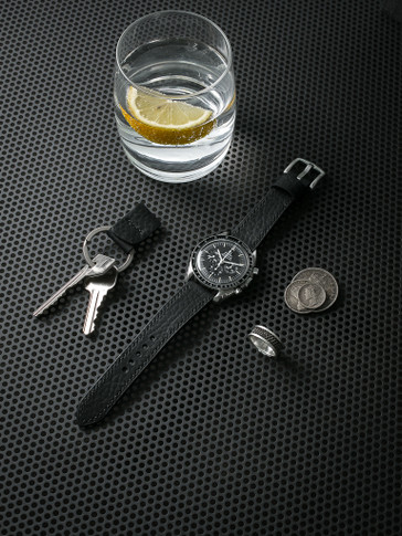 Dane black textured handcrafted leather watch strap