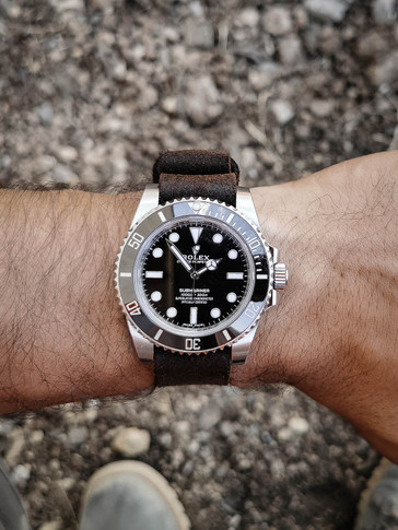 Rolex Oyster Perpetual Submariner Brown oil suede nato strap - Bas and Lokes