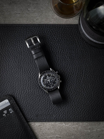 "Voltaire" Tiny Pebbled Black Leather NATO Watch Strap