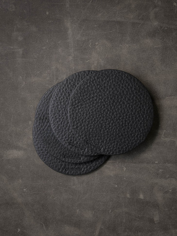 Black textured handcrafted leather coasters
