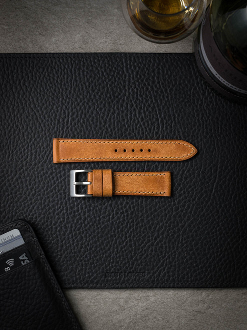 Tan handcrafted leather watch straps Bas and Lokes