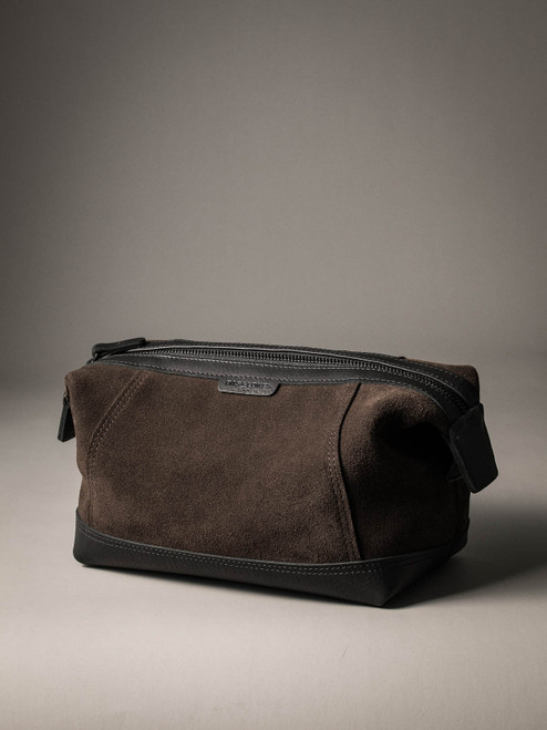 Brown Suede and Black Leather Toiletry Bag Bas and Lokes Brown Suede and Black Leather Toiletry Bag Bas and Lokes