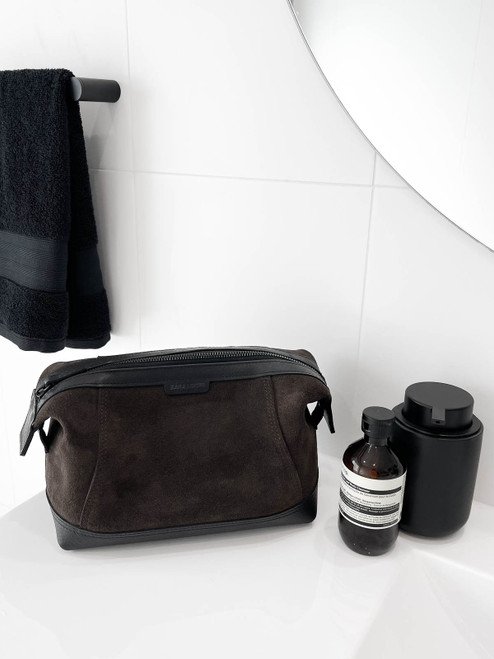 Brown Suede Toiletry Bag -  Bas and Lokes Brown Suede Toiletry Bag -  Bas and Lokes