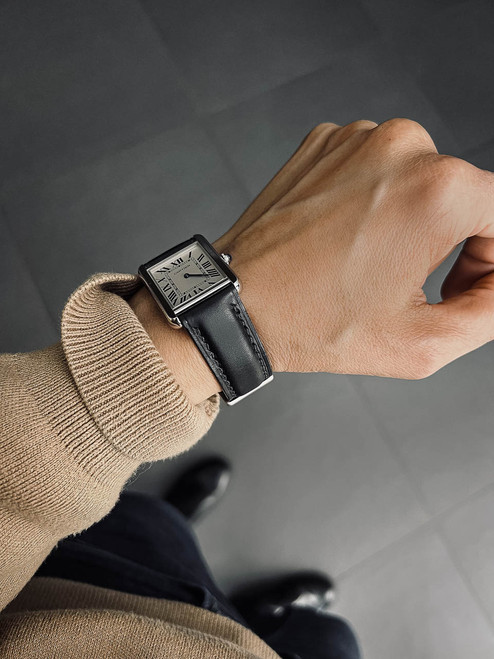 Cartier Tank Solo Black Leather Watch Strap - Bas and Lokes