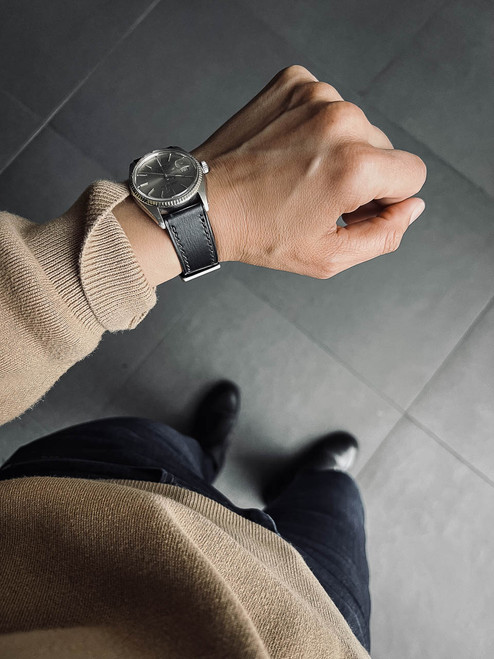 Rolex Datejust 1601 Black Leather Watch Strap - Bas and Lokes