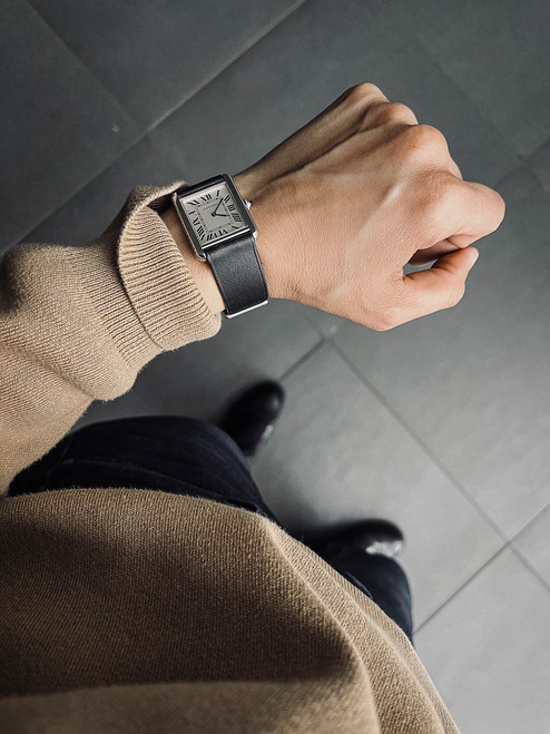 Cartier Tank Solo Black Leather Watch Strap - Bas and Lokes