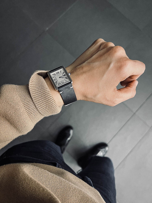 Cartier Tank Solo Black Leather Watch Strap - Bas and Lokes