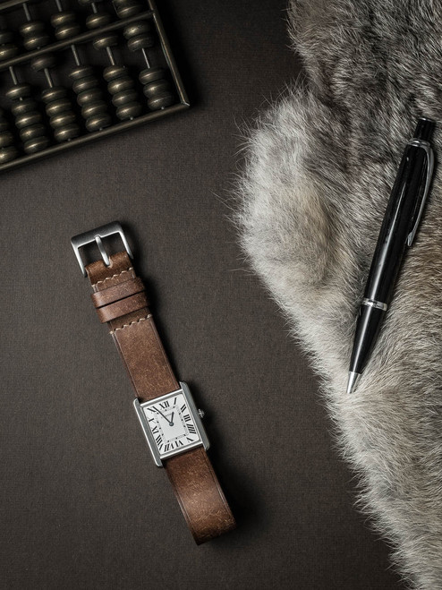 Cartier Tank Solo Tan Leather One-Piece Single Pass Watch Strap - Bas and Lokes