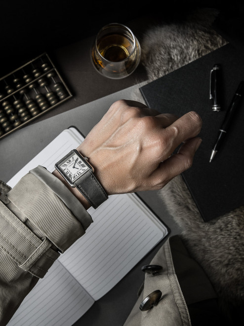 Cartier Tank Solo Grey Leather Watch Strap - Bas and Lokes