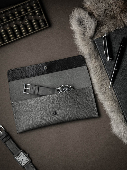 Grey Leather Watch Pouch - Bas and Lokes Grey Leather Watch Pouch - Bas and Lokes