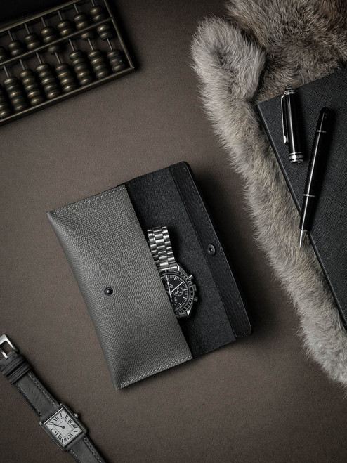 Grey leather watch wallet - Bas and Lokes Grey leather watch wallet - Bas and Lokes